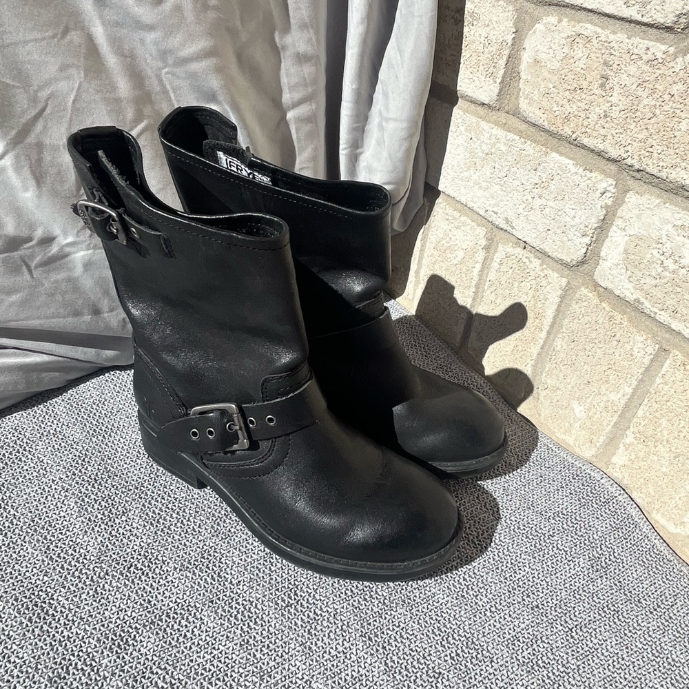 Frye Black Leather Moto Boots